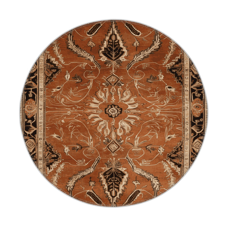 Tapis d'intérieur et d'extérieur brun Persian, Rond 5 pi