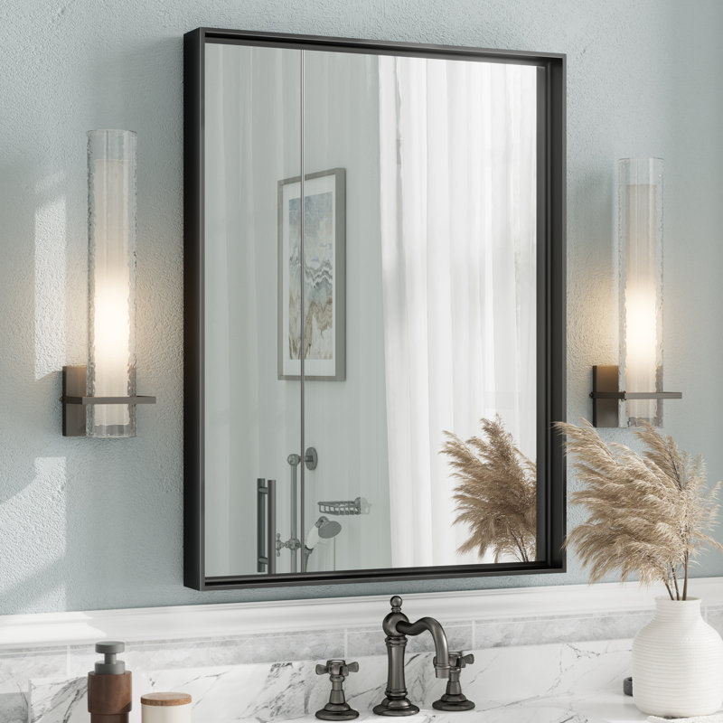 Miroir mural Aevar, 32 po x 24 po, Noir mat