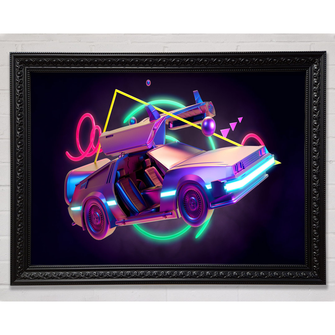 Delorean Car Neon - Einzelner Bilderrahmen Kunstdrucke