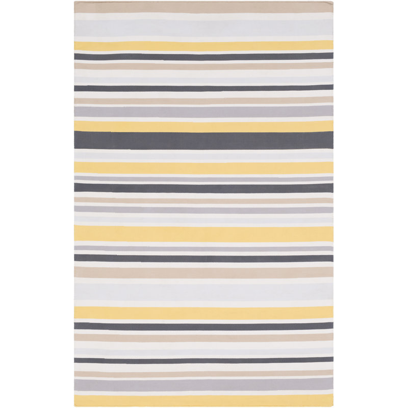 Tapis gris clair / jaune tissé à plat à la main Arianah, Rectangle de 2 pi x 3 pi
