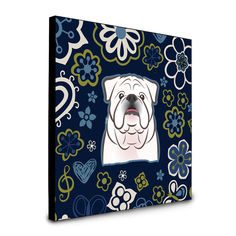 Art encadré fleurs teckel à long Bissell, Bouledogue anglais blanc