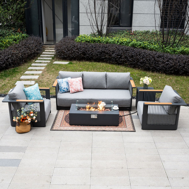 5-Seater Outdoor Lounge Set with 50,000 BTU Fire Pit