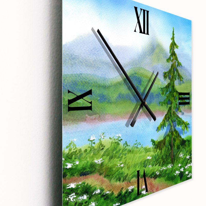 Horloge murale paysage épinette près du sentier sur une colline, Très grand