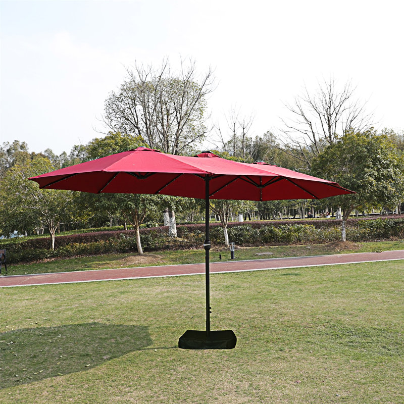 Grand parasol rectangulaire double face pour marché extérieur avec lumière et base - rouge, Rouge