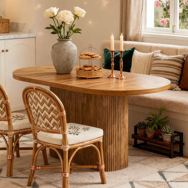 47.24" Oval Wood Dining Table With Wood Vertical Stripes Base For Dining Room, Kitchen