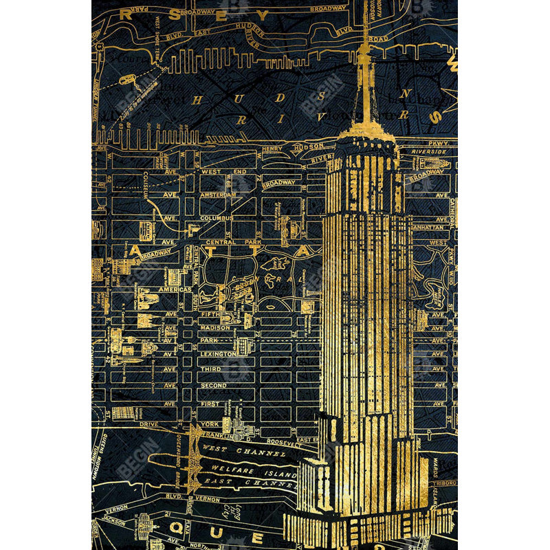Gold city blue print Bath Mat with Non-Slip Backing - Quick Dry Memory Foam Bathroom Rug - Absorbent - Modern Plush Spa-Style - Machine Washable