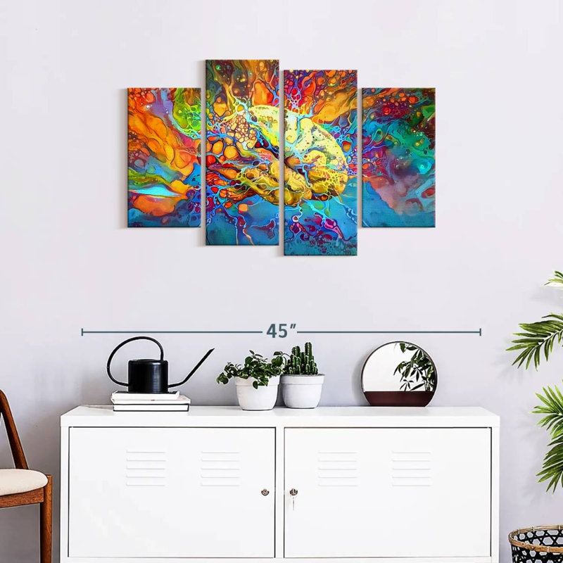 Abstract Brain On Canvas 4 Pieces Set, 22" H x 36" W x 1" D