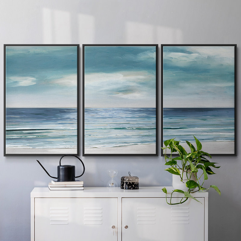 "Blue Silver Shore", reproduction sur toile 3 pièces, Noir, H 36 po x l 75 po x P 2 po