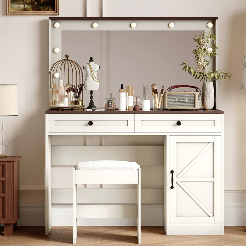 Coiffeuse 43,4 ", table de maquillage avec grand miroir et 11 lumières DEL, Blanc