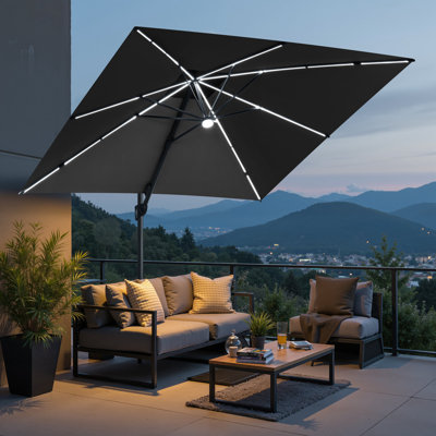 11x 11 Ft Square Patio Cantilever Umbrella With Solar Led Lights, Weighted Base Not Included