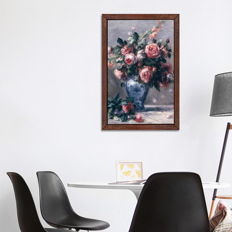 Vase Of Roses by Pierre-Auguste Renoir - Gallery-Wrapped Canvas Giclee on Canvas, 101.6 cm H x 66.04 cm W, Brown Framed