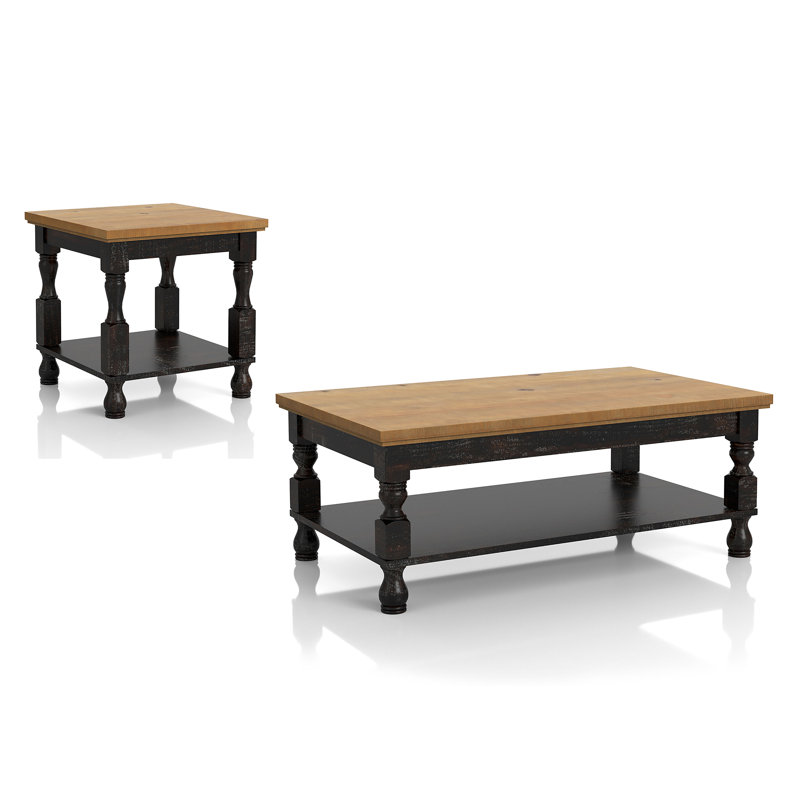 Ensemble de tables basses 2 pièces Devoise, Bois de chêne
