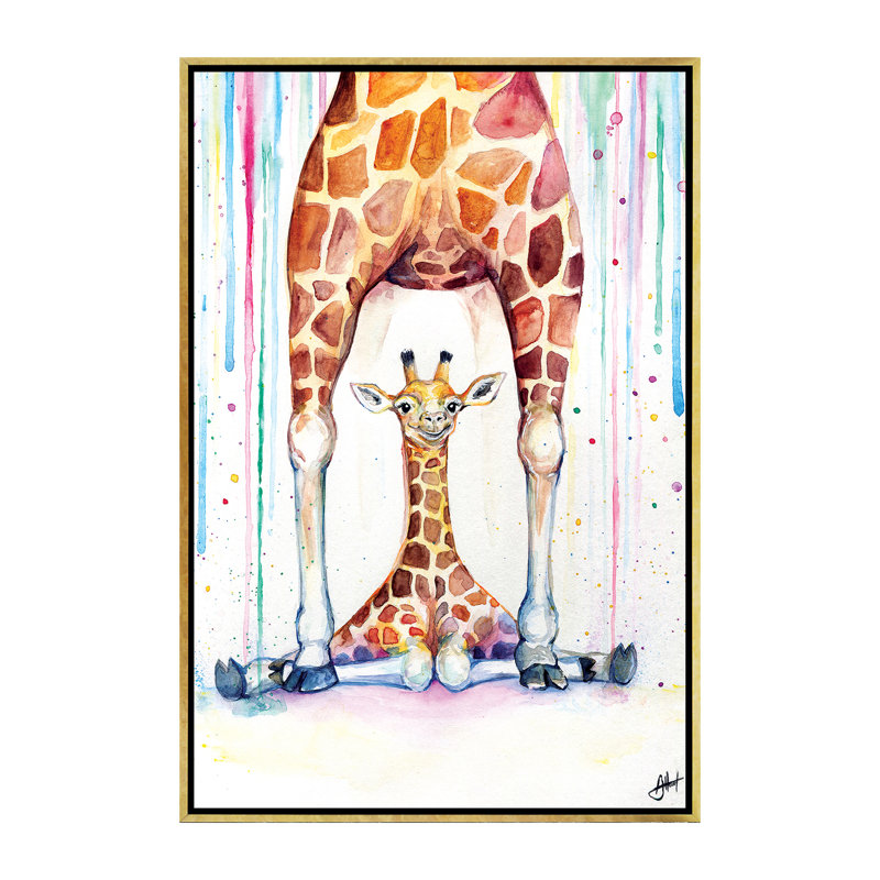 Superbe décoration murale pour enfants girafes sous la pluie, H 60 po x l 40po x P 1,5 po, Toile encadrée d'or