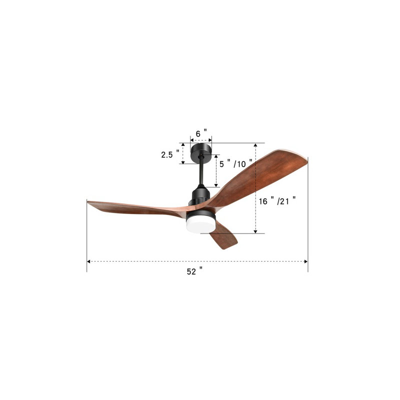52 Inch Indoor Ceiling Fan with Dimmable LED Light, 3 Solid Wood Blades, Remote Control Reversible DC Motor - Matte Black for Living Room