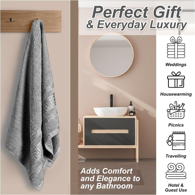 Premium Egyptian 100% Cotton Towels | Soft, Lightweight, Ultra-Absorbent Bathroom Towels for Daily Comfort, Charcoal