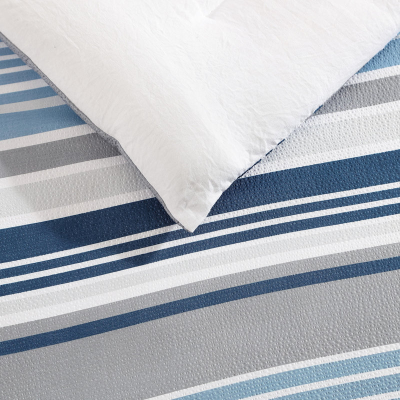 Ensemble d'édredon à rayures bleues Nautica Bradlee, Édredon pour très grand lit + 2 taies décorativ
