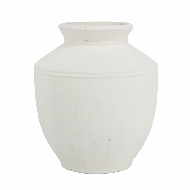 Vase rond en terre cuite - Finition blanc naturel, H 15,7 po x l 13,8 po x P 13,8 po