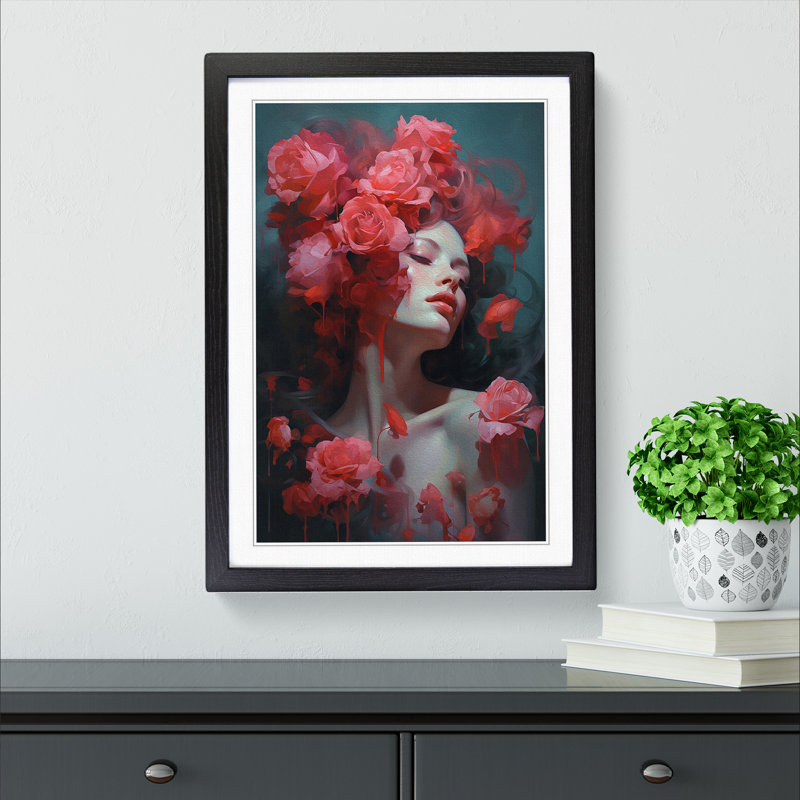 Rose Modern No.2 - Single Picture Frame Print on Wood, Black Framed, 64cm H x 46cm W x 2cm D