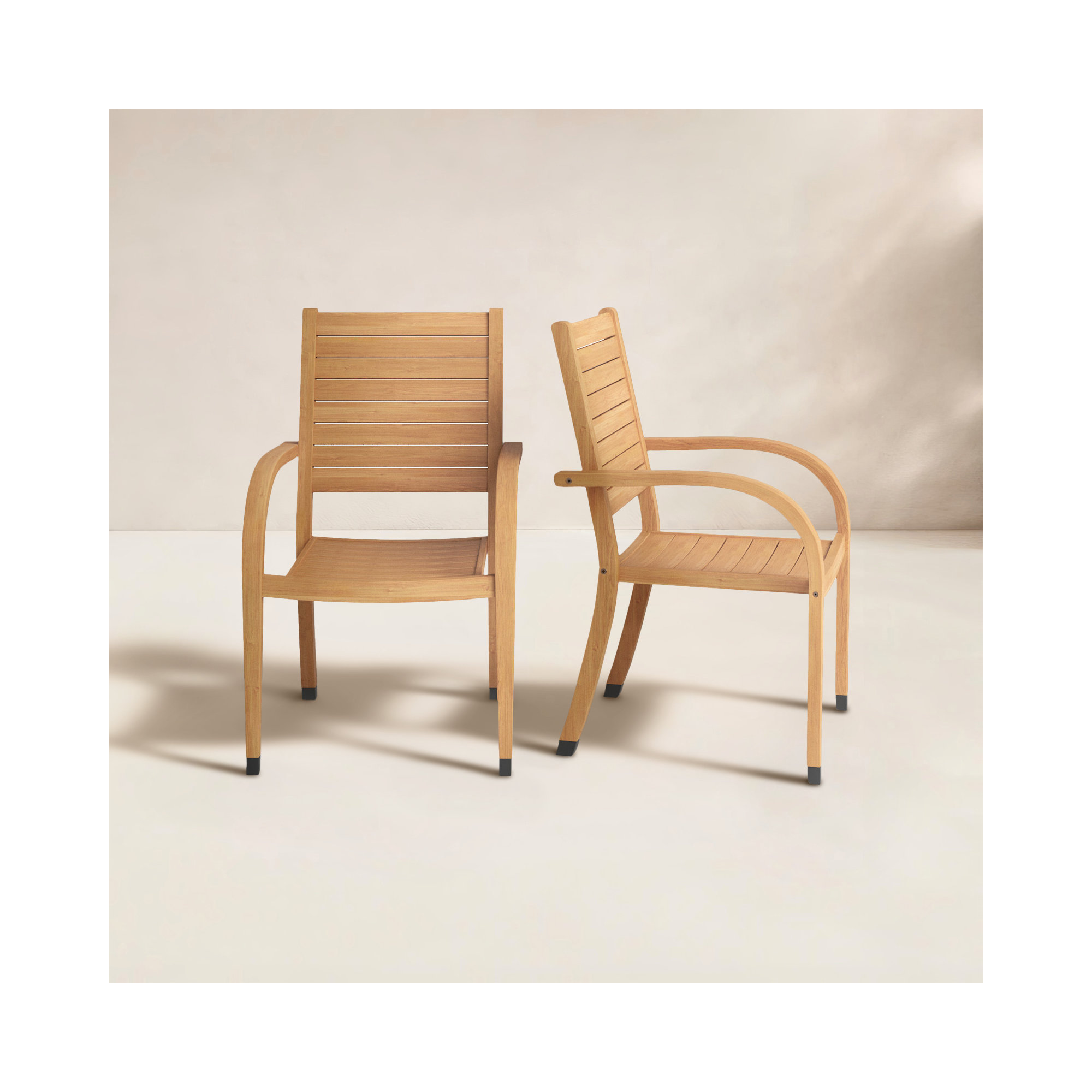 Alyisa Wood Patio Dining Chairs, Light Wood