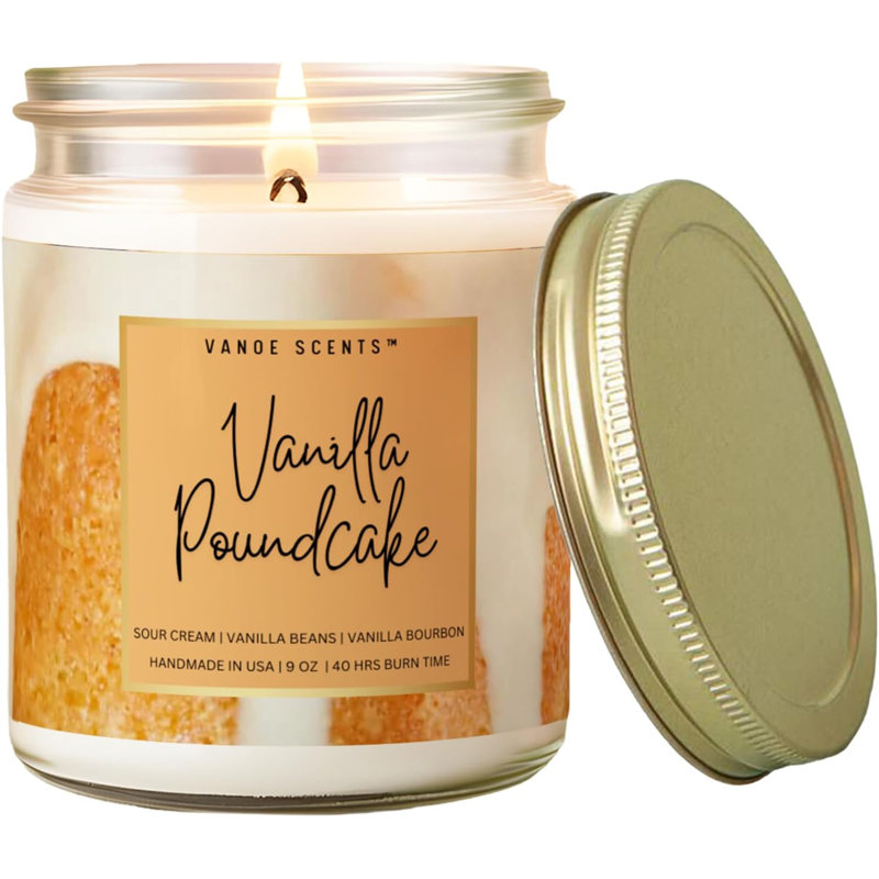  | Vanilla Poundcake Scented Candle | 40 Hours Burn Time | 9Oz Clear Jar With Gold Lid