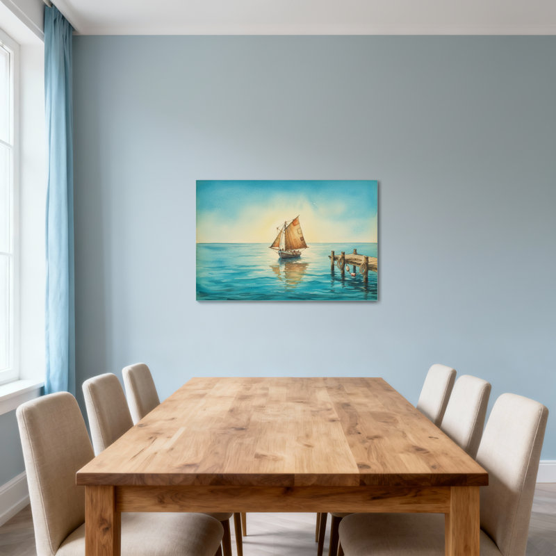 Paysage et nature voilier sur une mer calme près du quai, H 16 po x l 24 po