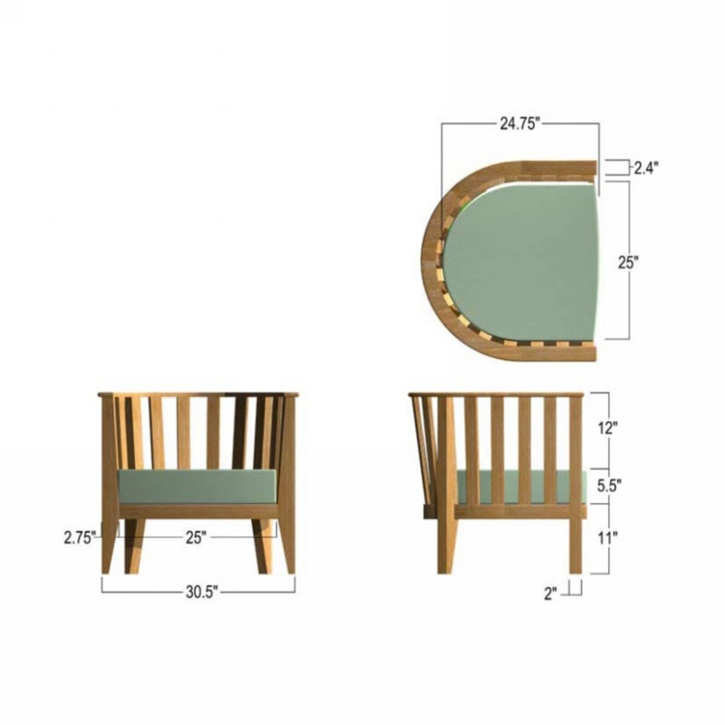 Chaise de patio en teck avec coussins
