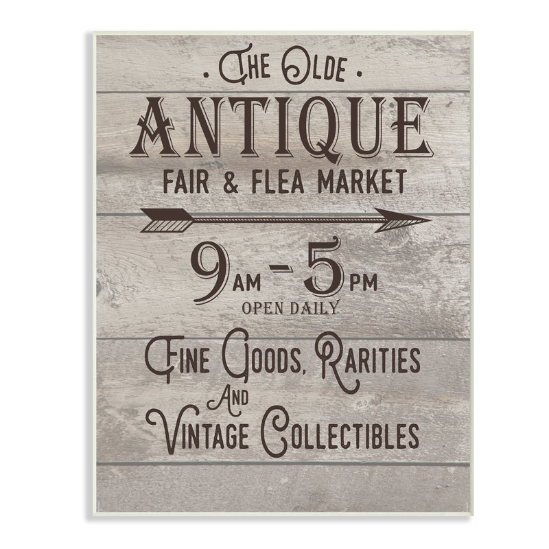 «Old Antique Flea Market Sign», reproduction d'art textuel sur toile, H 15 po x l 10 po x P 0,5 po, Plaque murale