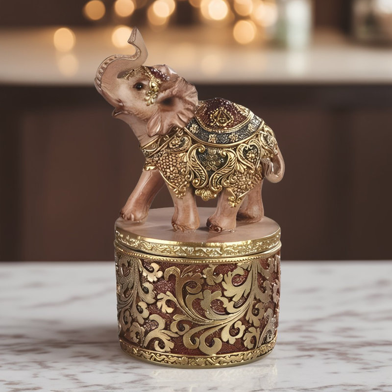 Boîte à bibelots 725 "H Elephant , Or / brun antique