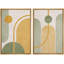 «Mid Century Modern Boho Vintage Yellow Green Polygons Abstract Shapes», art numérique calme / zen sur toile, 2 pièces-92285284-92285286