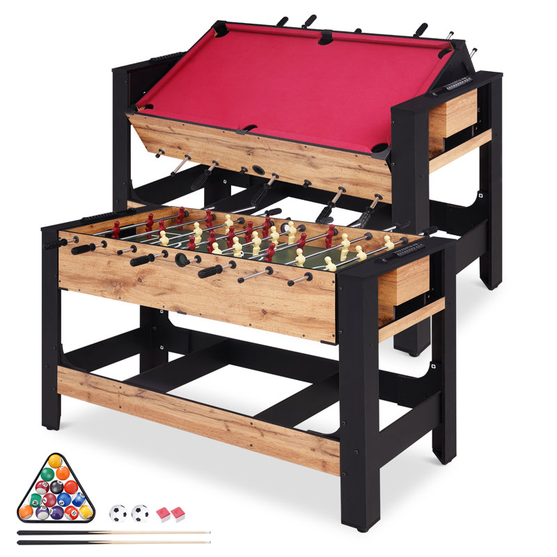 Raychee 54” 2-in-1 Swivel Multi Game Table - Billiards, Foosball, Combo Game Table Set For Adults Kids, Game Room, Friends & Family