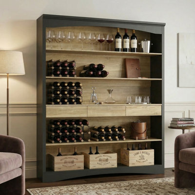 79'' H X 65.1'' W  5-Tier Large Wine Rack With Drawers - Multi-Purpose Open Storage Shelf
