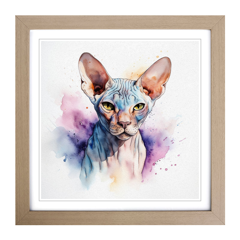 Sphynx Cat Watercolour - Framed Print, Oak