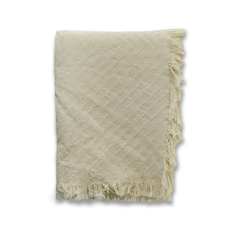 Jeté tissé 46 x 67, Rayé crème