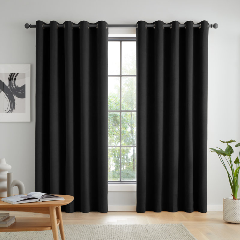 Wilson Blackout Thermal Curtains, 229cm Width x 229cm Drop, Black, 2 Panels