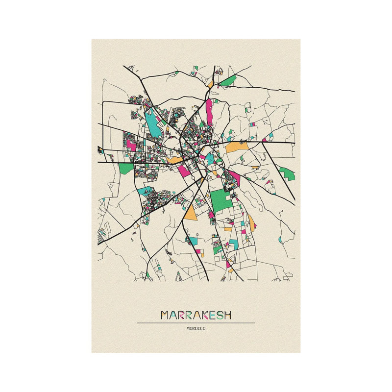 Marrakesh, Morocco Map by Ayse Deniz Akerman - Wrapped Canvas Print, 101.6 cm H x 66.04 cm W x 1.91 cm D