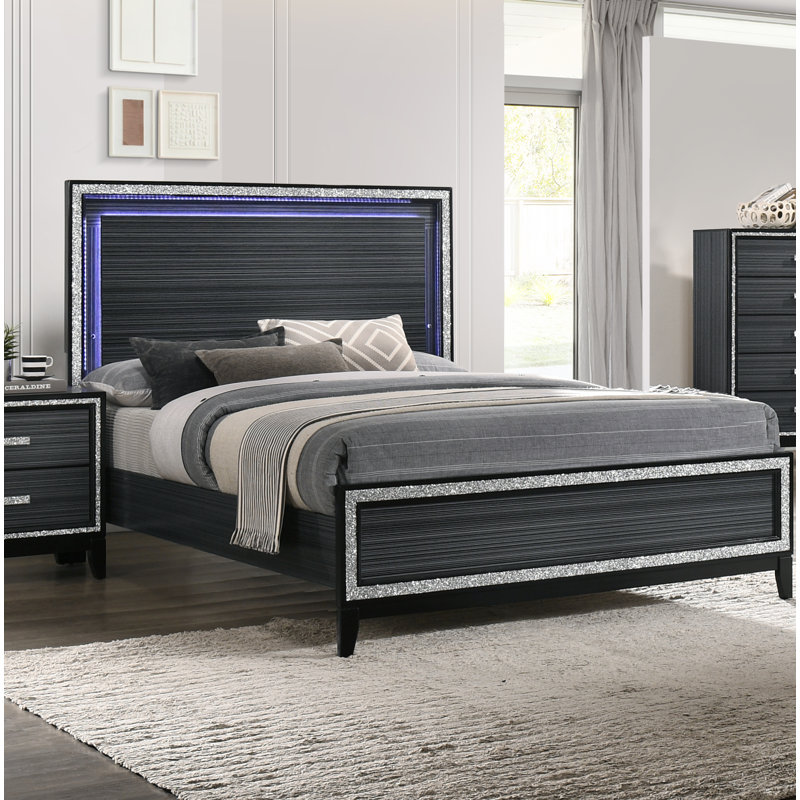 Festus Bed, Platform Bed, Bed Frame, Queen, Weathered Black