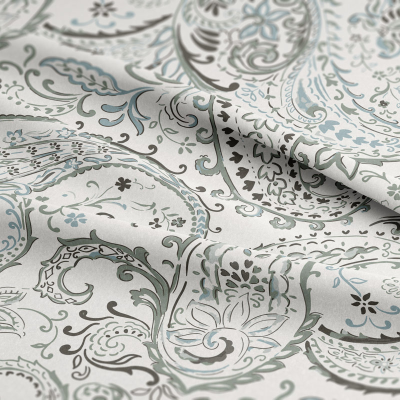 Paisley Seafoam Cotton Duvet Cover Set, King Duvet Cover + 7 Additional Pieces