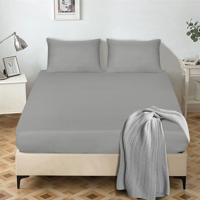 Janoshan Egyptian-Quality Cotton Fitted Sheet, Silver, Kingsize (5')