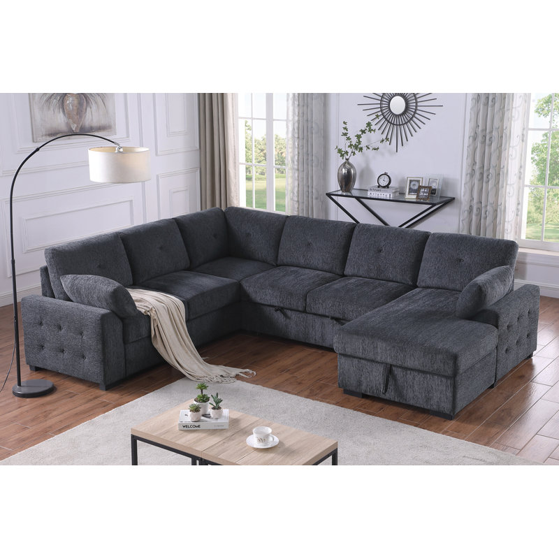 Canapé d'angle multifonctionnel en L avec rangement, Gris foncé