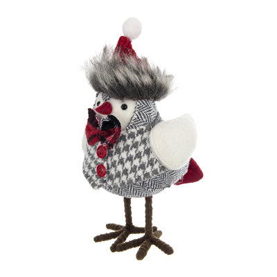Fabric Bird With Red Hat And Pompom