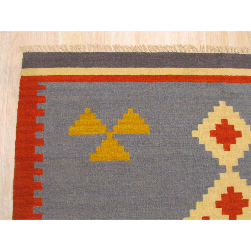Tapis rectangulaire moderne multicolore en laine douce noué à la main, Rectangle 5 pi x 8 pi