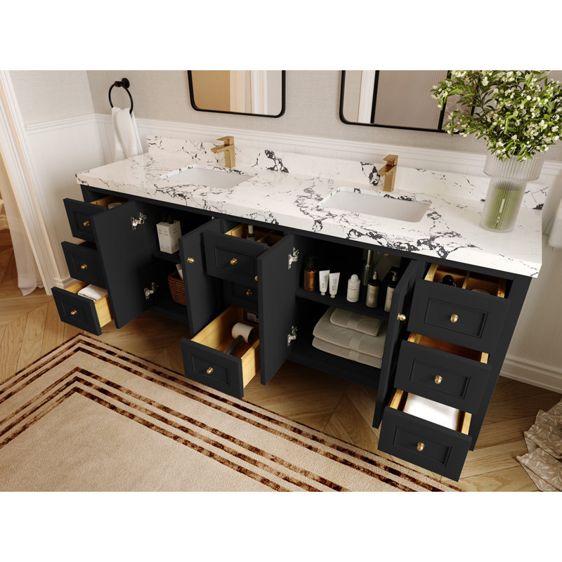 84 po Nashville X P 22 po De salle de bain Quartz, Noir Calacatta