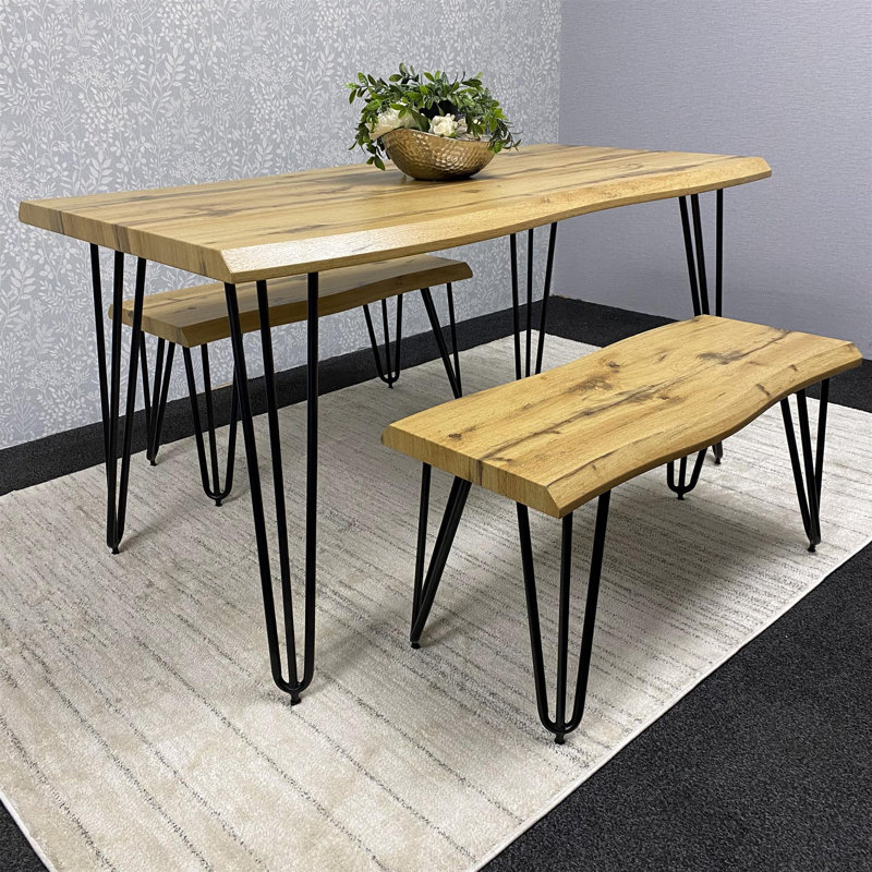 Arizona Dining Table and 2 Benches Set, H75cm x L117cm x W77cm