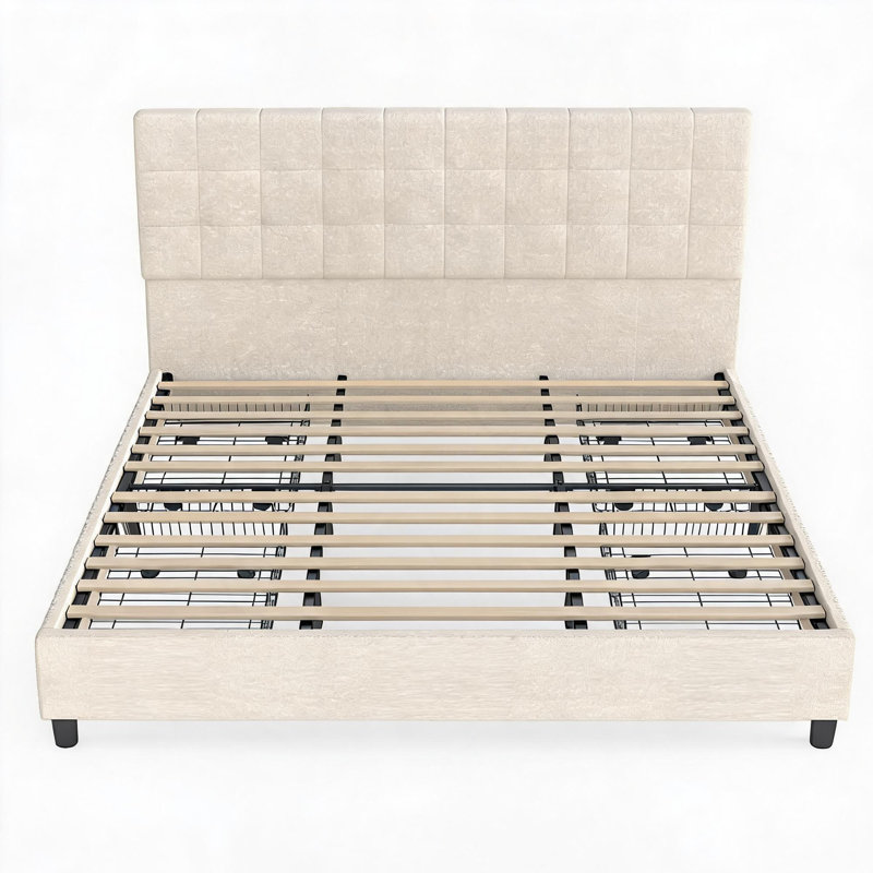 Cadre de lit king size avec tête de lit - Lit plateforme bas, silencieux, sans sommier, facile à assembler (cadre de lit seulement)