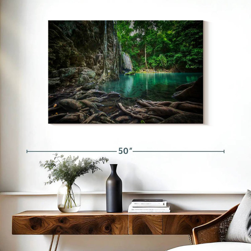 Paysage de cascade Kavia Erawan, H 26 po x l 39 po