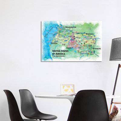 The Northwest Travel Map 1 Piece Wrapped Canvas Wall Art