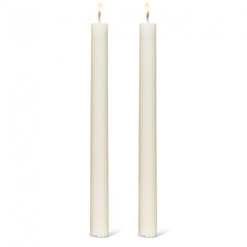 Ensemble de 2 chandelles coniques striées, Ivory