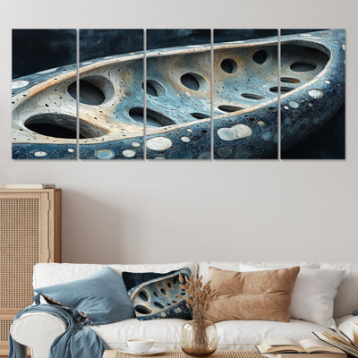 Art inuit canadien, canot dans des tons bleus et blancs II - art inuit canadien, ensemble d'art sur toile