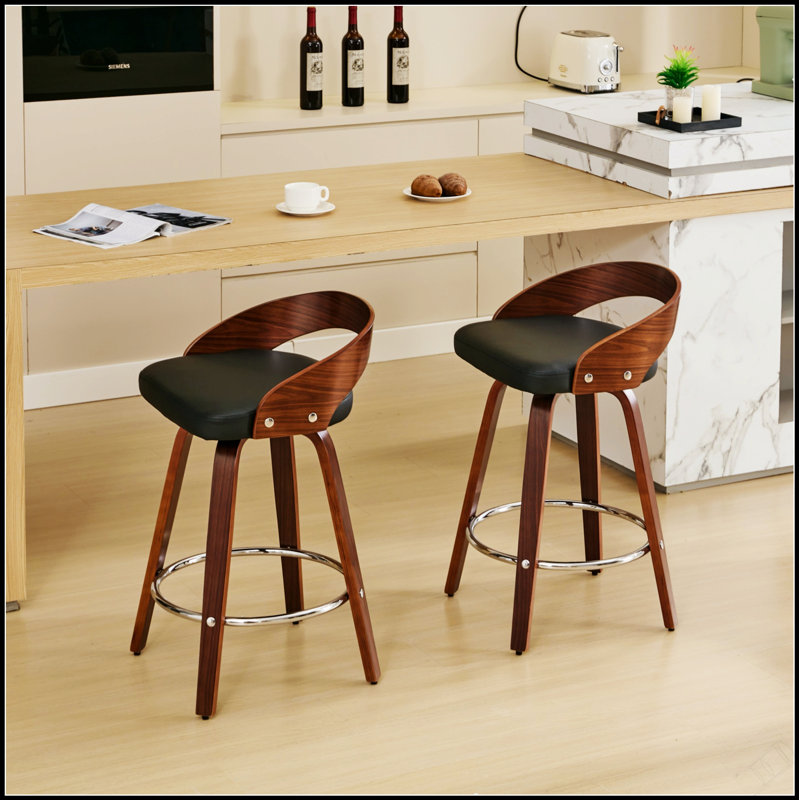 Ensemble de 2 tabourets de bar pivotants de style Mid-Century avec dossier bas et coussin moelleux, siège de 25 pouces de hauteur pour plus de confort et de style