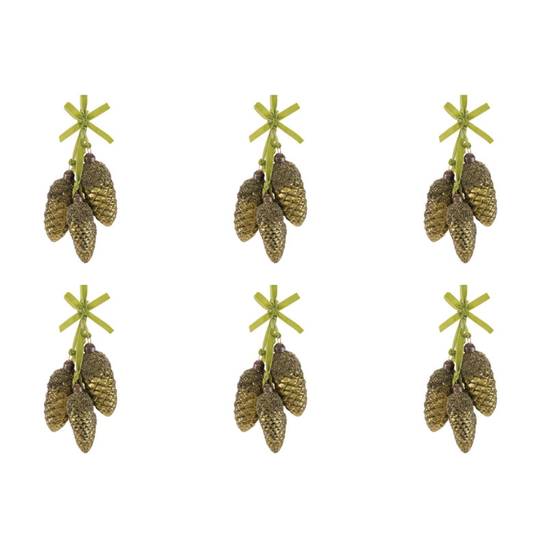 Ornements en forme de pomme de pin en verre (ensemble de 6) - Décoration de Noël inspirée de la nature 7 po, Bronze
